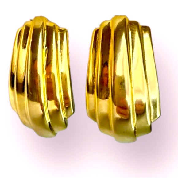Vintage PAOLO Gucci Chunky Striped Gold Earrings - Picture 1 of 2